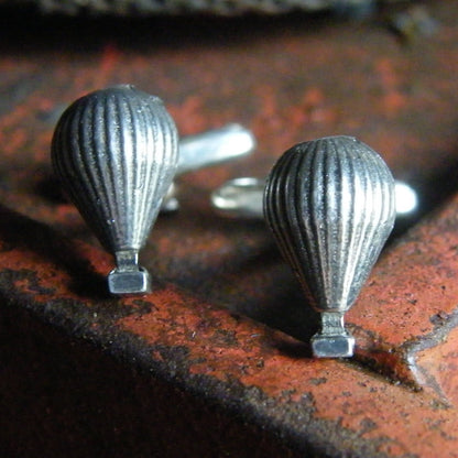 Hot Air Balloon Cufflinks, Handcast Pewter Cufflinks, Polished Finish