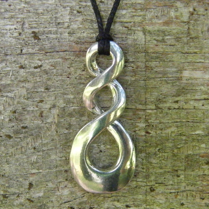 Flat Triple Infinity Loop Pendant Necklace, Handcast Pewter Pendant on Adjustable Waxed Cord