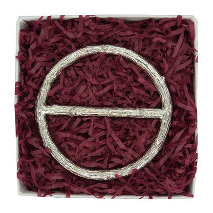 Oak Twig Scarf Ring, Handcast Pewter Circle, Polished Finish