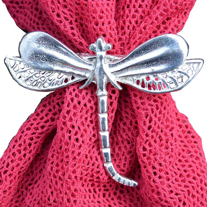 Dragonfly Scarf Ring (Lacy Wing Design), Handcast Pewter, Polished Finish