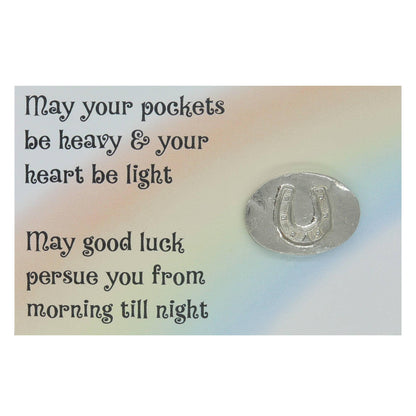 Lucky Horse Shoe Pocket Token with Irish Good Luck Poem. Hand Cast in Fine Pewter by William Sturt