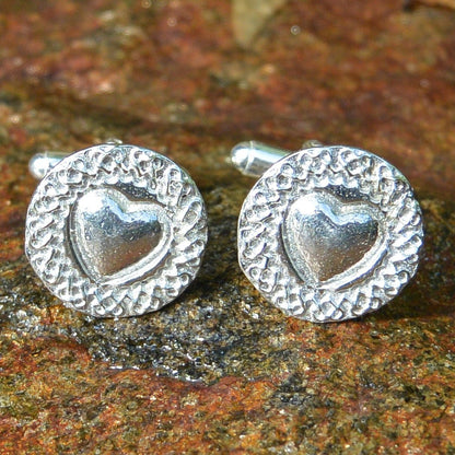 Celtic Heart Cufflinks, Handcast Pewter Cufflinks, Polished Finish