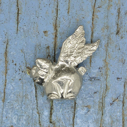 Flying Pig Figurine, Flying Pig Miniature, Flyping Pig Sculpture, Handmade, in Fine Pewter, by William Sturt
