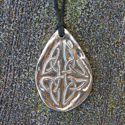 Triquetra Pendant Necklace (Drop Design), Handcast Pewter Pendant on Adjustable Waxed Cord