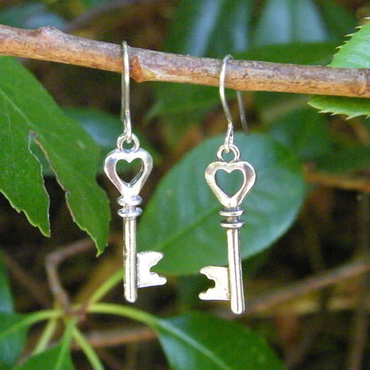Love Heart Key Earings, Had Cast in Fine Pewter by William Sturt