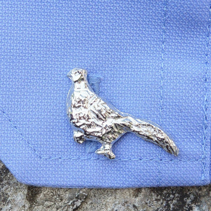 Pheasant Cufflinks, Handcast Pewter Cufflinks, Polished Finish