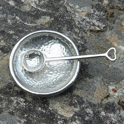 Beaten Pewter Salt Bowl with Spoon, Handmade by William Sturt – Small Artisan Salt Cellar