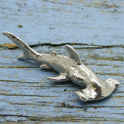Hammer Head Shark Figurine, Collectible Animal, Handmade, in Fine Pewter, by William Sturt