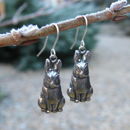 Bunny Earrings, Handmade in Fine Pewter, by William Sturt