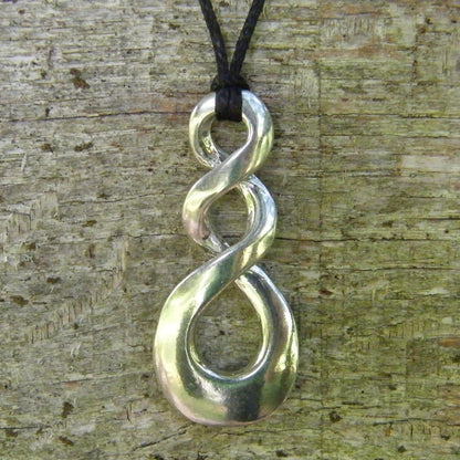 Triple Infinity Loop Pendant, Surf Pendant, Handmade in Fine Pewter by William Sturt, Strung on Adjustable Waxed Cord