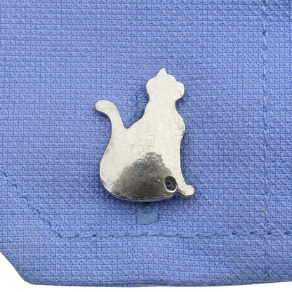 Cat Cufflinks (Sitting Cat), Handcast Pewter Cufflinks, Polished Finish