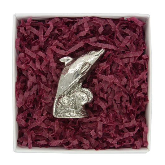 Dolphin Figurine, Lucky Dolphin, Miniature, Dolphin Totem, Handmade, in Fine Pewter, by William Sturt
