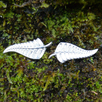 Silver Fern Cufflinks, Handcast Pewter Cufflinks, Polished Finish