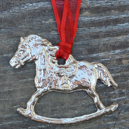 Rocking Horse Christmas Decoration, Carousel Horse Tree Decoration, Handmade, in Finest Pewter, by William Sturt