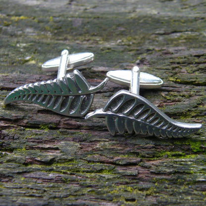 Silver Fern Cufflinks, Handcast Pewter Cufflinks, Polished Finish