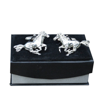 Galloping Horse Cufflinks, Handcast Pewter Cufflinks, Polished Finish