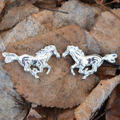 Galloping Horse Cufflinks, Handcast Pewter Cufflinks, Polished Finish