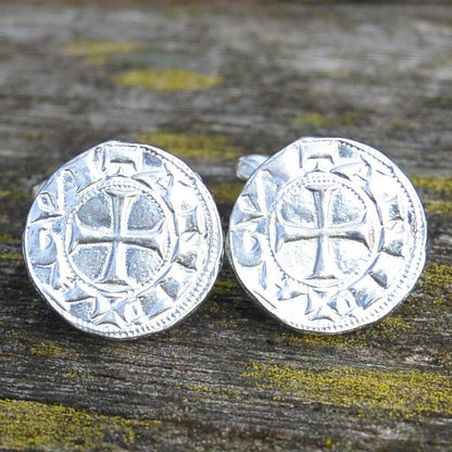 Knights Templar Cufflinks (Coin Design), Handcast Pewter Cufflinks, Polished Finish