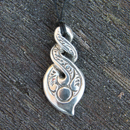 Triple Infinity Loop Pendant Necklace (Engraved), Handcast Pewter Pendant on Adjustable Waxed Cord