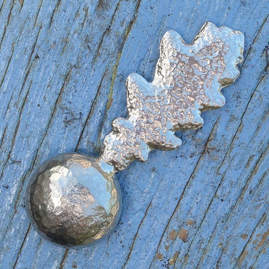 Oak Leaf Sugar Spoon, Beaten Pewter Leaf Spoon, Handcast In Fine Pewter By William Sturt
