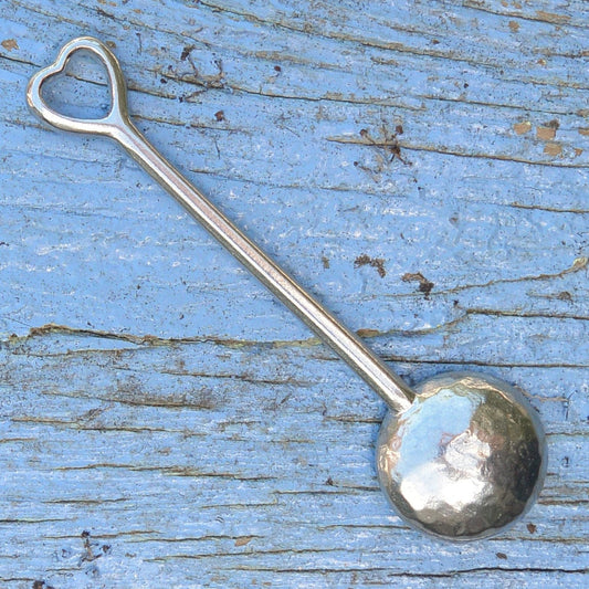 Heart Sugar Spoon, Beaten Pewter Spoon, Handcast In Fine Pewter By William Sturt