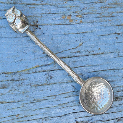 Owl Sugar Spoon, Beaten Pewter Spoon, Handcast In Fine Pewter By William Sturt