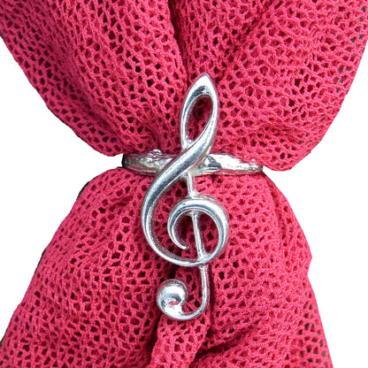 Treble Clef Scarf Ring, Handcast Pewter, Polished Finish