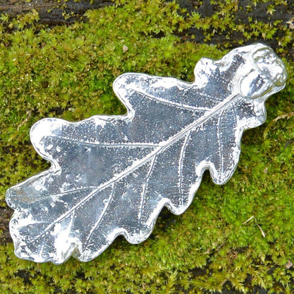Oak Leaf Brooch (Real Leaf Cast, 6cm), Handcast Pewter, Polished Finish