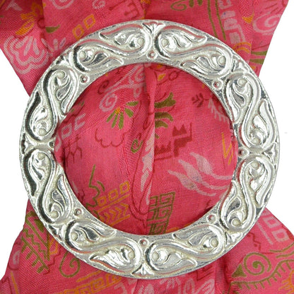 Celtic Vine Scarf Ring, Handcast Pewter Circle, Polished Finish