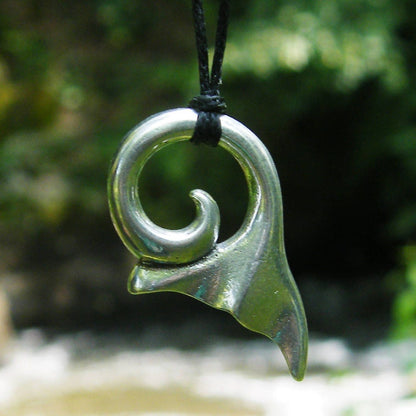 Whale Tail Pendant Necklace (Spiral Design), Handcast Pewter Pendant on Adjustable Waxed Cord