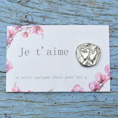 Je T'Aime pewter pocket charm, handmade in Fine Pewter by William Sturt