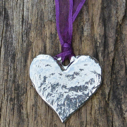 Love Heart Christmas Decoration, Heart Decoration, Handmade, in Finest Pewter, by William Sturt
