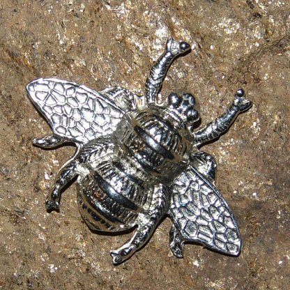 Honey Bee Brooch, Handcast Pewter, Polished Finish