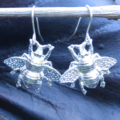 Honey Bee Earrings, Honey Lovers Gift, Handmade in Fine Pewter, by William Sturt