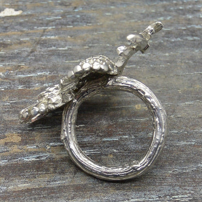 Arched Cat Scarf Ring, Handcast Pewter, Polished Finish