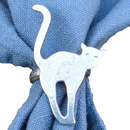 Arched Cat Scarf Ring, Handcast Pewter, Polished Finish