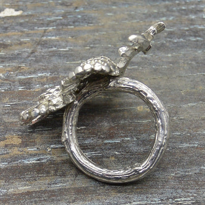 Celtic Clover Scarf Ring, Handcast Pewter, Polished Finish
