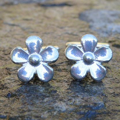 Daisy Cufflinks, Handcast Pewter Cufflinks, Polished Finish