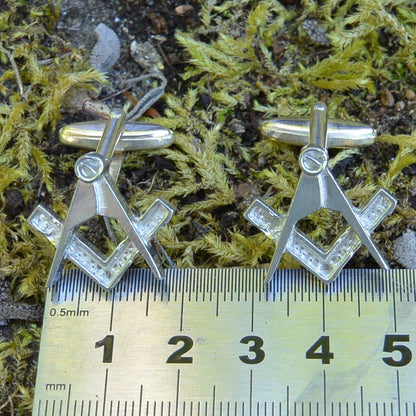 Masonic Cufflinks (Square and Compass Design), Handcast Pewter Cufflinks, Polished Finish