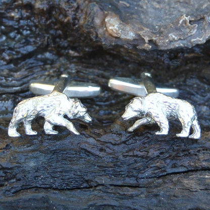 Bear Cufflinks, Handcast Pewter Cufflinks, Polished Finish