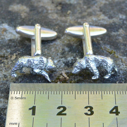 Bear Cufflinks, Handcast Pewter Cufflinks, Polished Finish