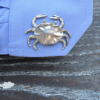 Crab Cufflinks,  Handcast Pewter Cufflinks, Polished Finish