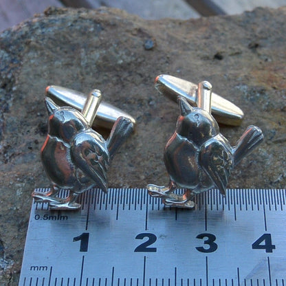 Wren Cufflinks, Handcast Pewter Cufflinks, Polished Finish