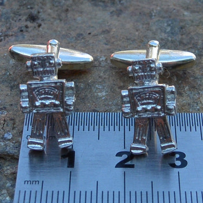 Retro Robot Cufflinks, Handcast Pewter Cufflinks, Polished Finish