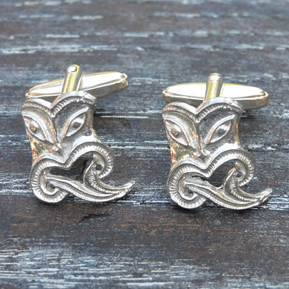 Taniwha Cufflinks, Handcast Pewter Cufflinks, Polished Finish