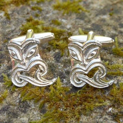 Taniwha Cufflinks, Handcast Pewter Cufflinks, Polished Finish