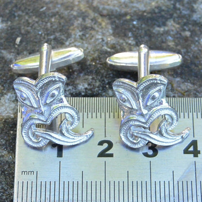Taniwha Cufflinks, Handcast Pewter Cufflinks, Polished Finish