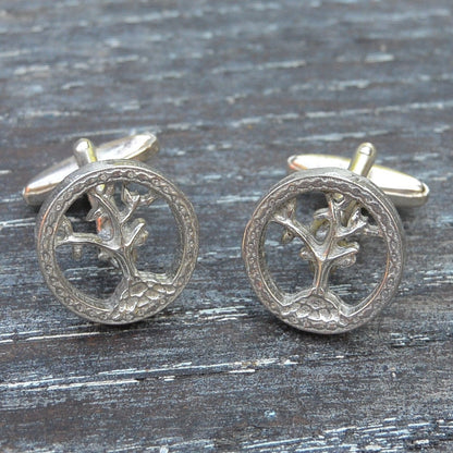 Tree of Life Cufflinks, Handcast Pewter Cufflinks, Polished Finish