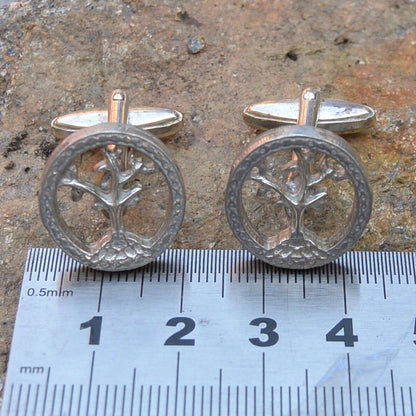 Tree of Life Cufflinks, Handcast Pewter Cufflinks, Polished Finish