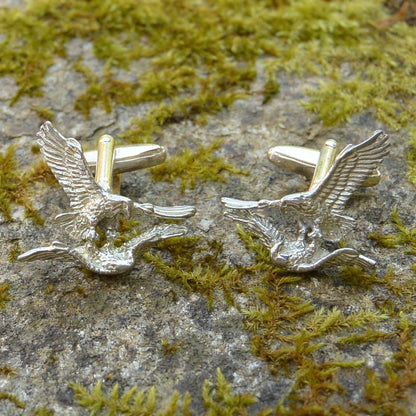 Eagle Cufflinks, Handcast Pewter Cufflinks, Polished Finish